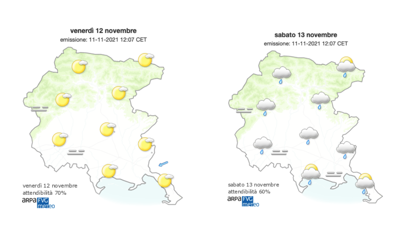 Immagine per Meteo, cielo sereno sul Fvg ma weekend di pioggia e vento